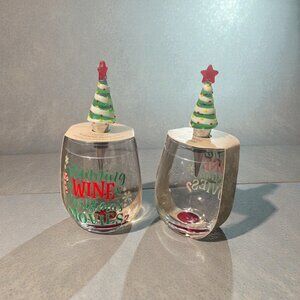 The Paper Store Christmas Wine Glass Set of 2 w Tree Stoppers 2023